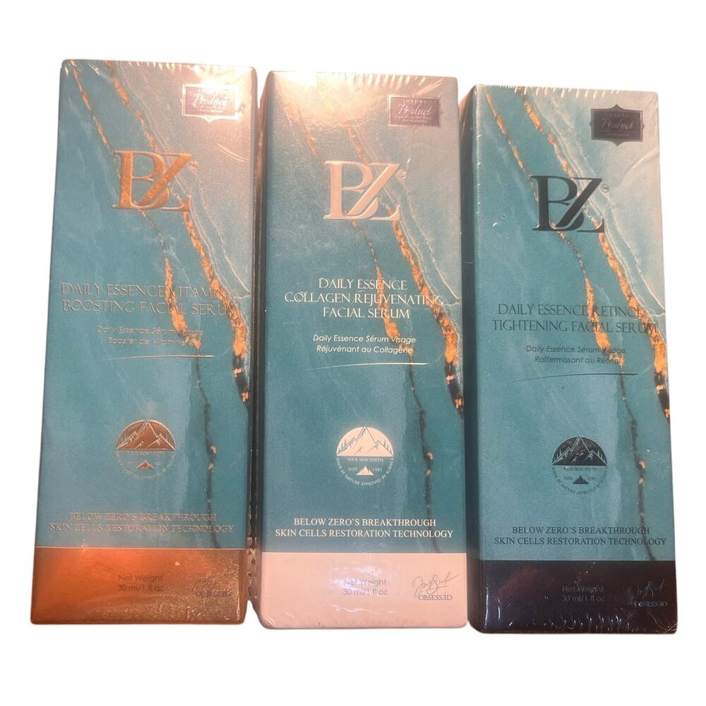 Below Zero Set of 3 Facial Serums Daily Essence Collection NIB Sealed